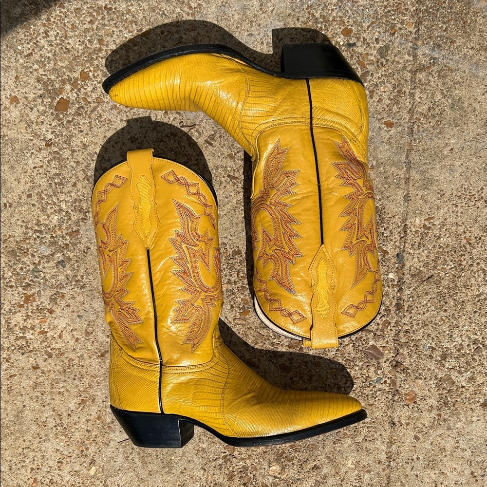 Dan Post Sunflower Yellow Genuine Lizard Cowboy Boots Size 7.5